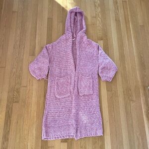 Rare Free People Knit Cardigan Ankle Length Chunky Hooded Pink XSmall